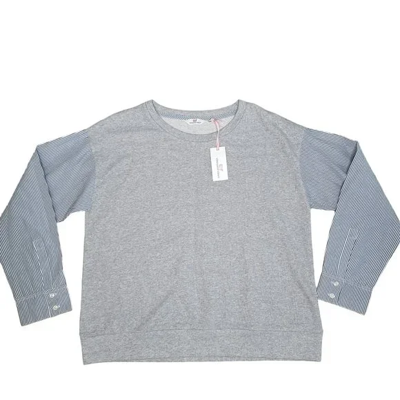 Vineyard Vines mixed media sweat shirt cape cod striped sleeve pull over size XL - Picture 2 of 6